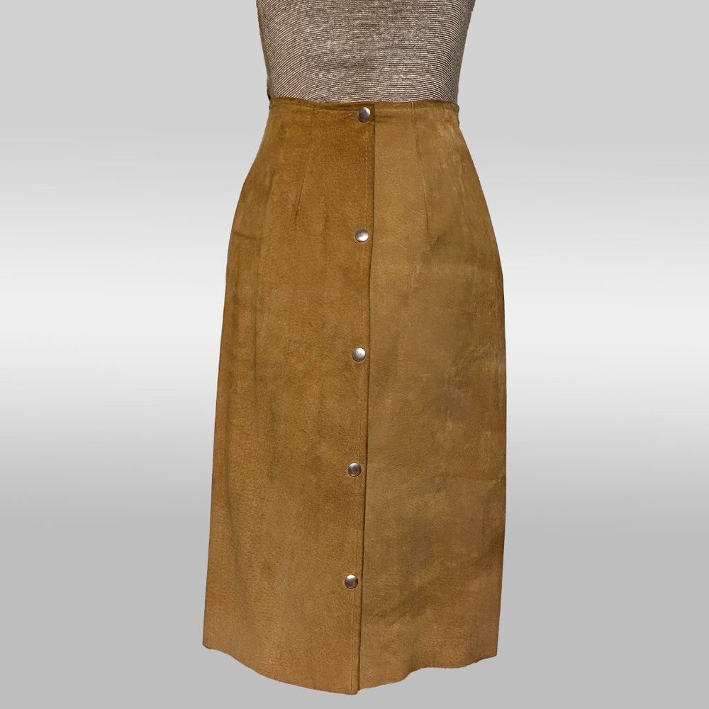 Vintage Tan Suede Snap-Up Front Skirt